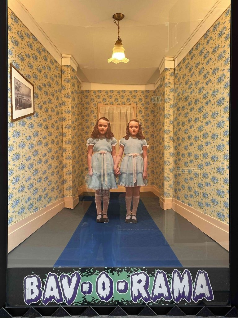 Completed Grady twins hallway diorama inspired by The Shining