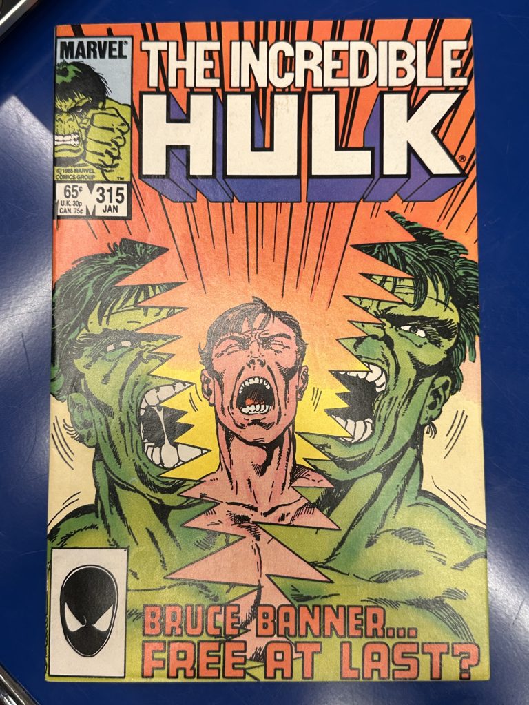 Cover of the Incredible Hulk comic "Bruce Banner ... Free at Last?" from 1985